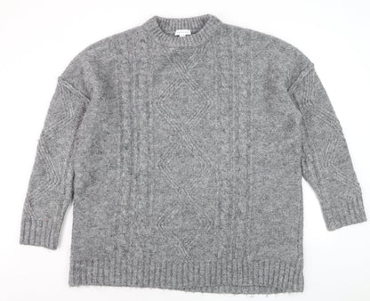 Topshop Grey Cable-Knit Crew Neck Jumper M Unisex Long Sleeve