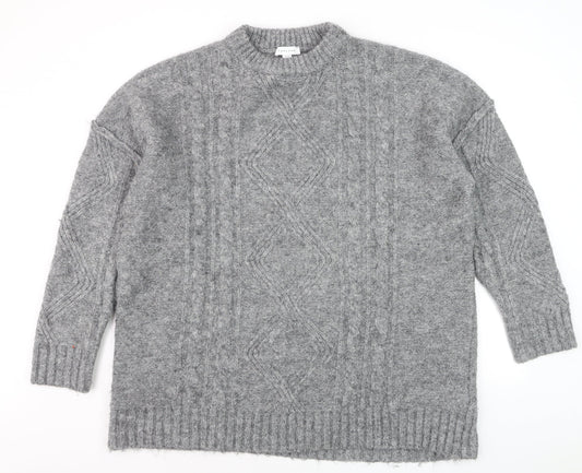 Topshop Grey Cable-Knit Crew Neck Jumper M Unisex Long Sleeve