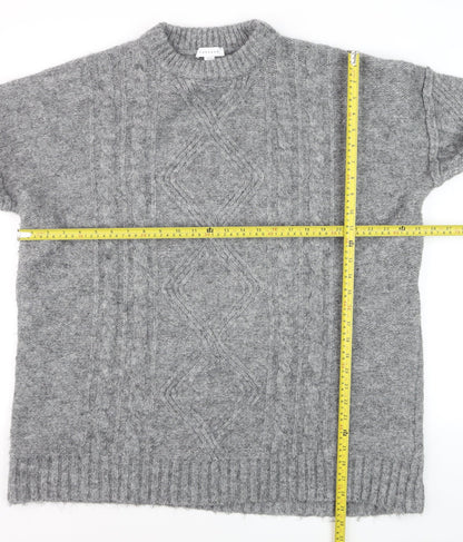 Topshop Grey Cable-Knit Crew Neck Jumper M Unisex Long Sleeve