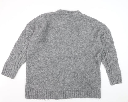 Topshop Grey Cable-Knit Crew Neck Jumper M Unisex Long Sleeve