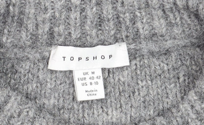 Topshop Grey Cable-Knit Crew Neck Jumper M Unisex Long Sleeve