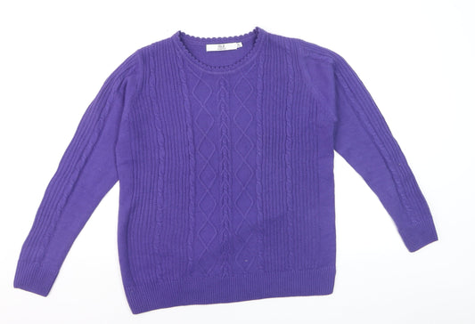 Isle Essentials Women's Purple Cable Knit Jumper Size 14 Regular Fit