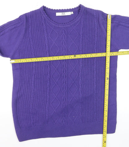 Isle Essentials Women's Purple Cable Knit Jumper Size 14 Regular Fit