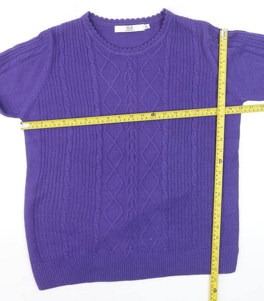 Isle Essentials Women's Purple Cable Knit Jumper Size 14 Regular Fit
