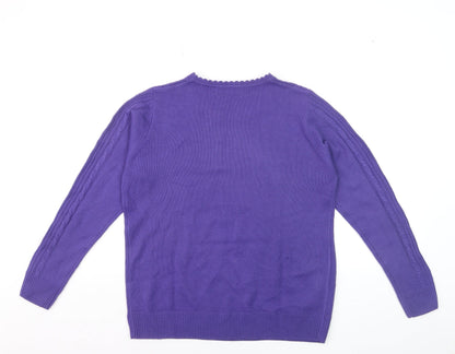 Isle Essentials Women's Purple Cable Knit Jumper Size 14 Regular Fit