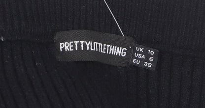 PrettyLittleThing Women’s Black Ribbed Knit High Waist Pencil Skirt Size 10