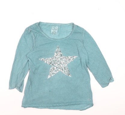 Tom Tailor Women Blue Sequin Star Cotton 3/4 Sleeve T-Shirt Size 12
