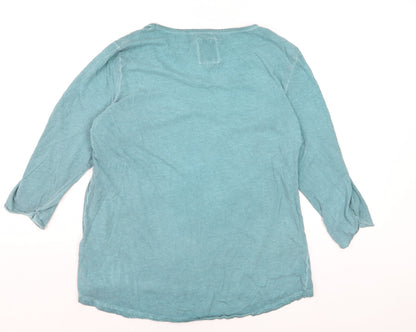 Tom Tailor Women Blue Sequin Star Cotton 3/4 Sleeve T-Shirt Size 12
