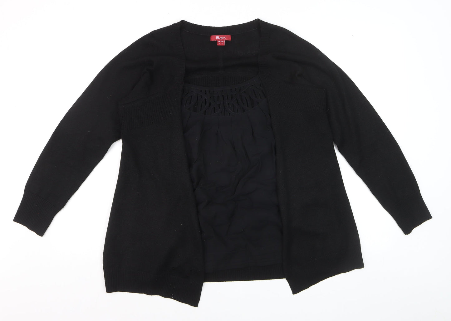 Monsoon Women Black Wool Blend Long Sleeve Open Cardigan Size 16