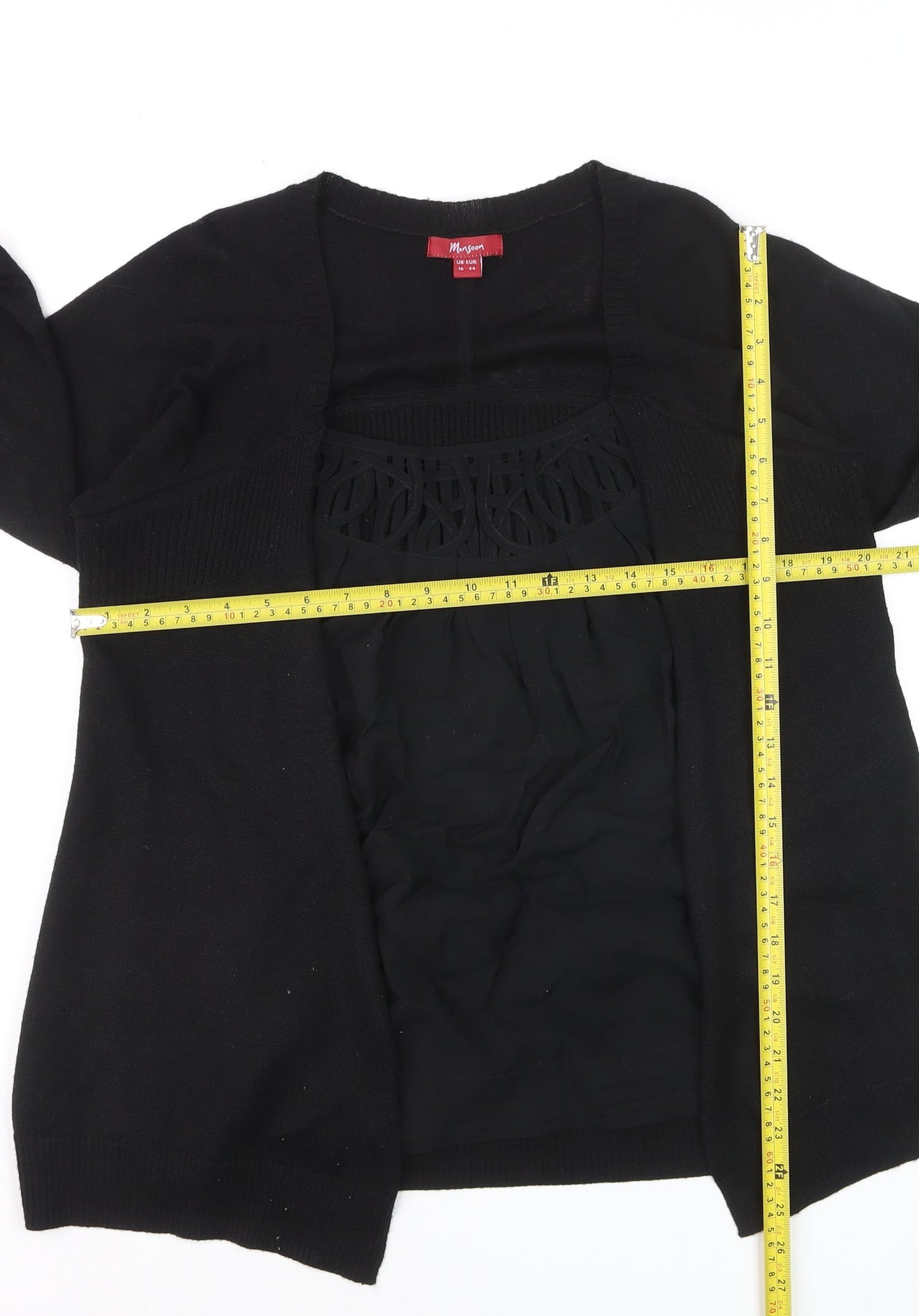 Monsoon Women Black Wool Blend Long Sleeve Open Cardigan Size 16
