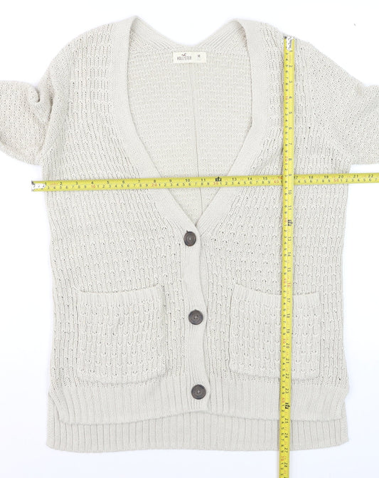 Hollister Women’s Beige V-Neck Knit Button Cardigan Size M