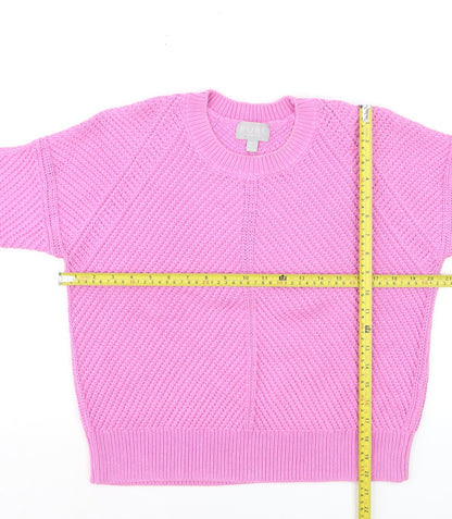 Pure Collection Women’s Pink Cotton Chunky Knit Crew Neck Jumper Size 12