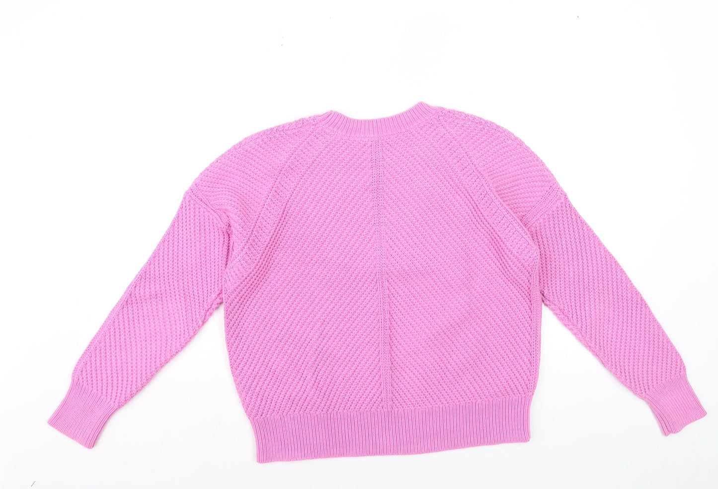 Pure Collection Women’s Pink Cotton Chunky Knit Crew Neck Jumper Size 12