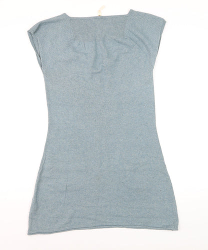 White Stuff Women's Blue Tunic Jumper Size 10 Scoop Neck Knit