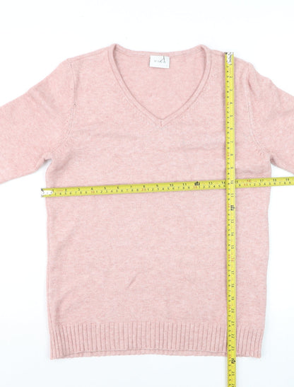 Vila Women Pink Wool Blend V-Neck Long Sleeve Jumper Size S