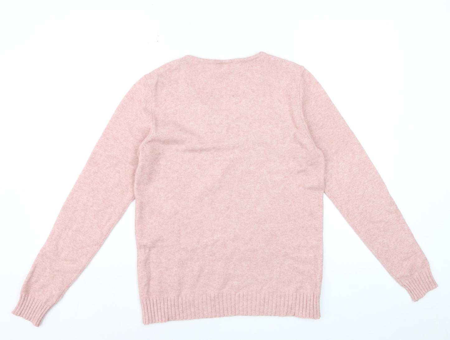 Vila Women Pink Wool Blend V-Neck Long Sleeve Jumper Size S