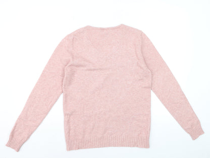 Vila Women Pink Wool Blend V-Neck Long Sleeve Jumper Size S