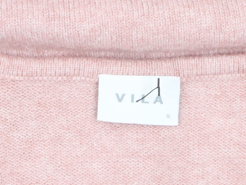 Vila Women Pink Wool Blend V-Neck Long Sleeve Jumper Size S