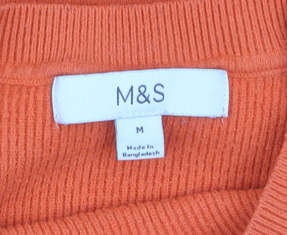 Marks and Spencer Women’s Orange Crew Neck Button Detail Jumper Size M
