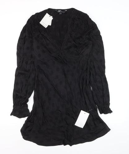 Nobody's Child Women's Black Polka Dot Wrap Mini Dress Size 10