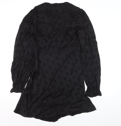 Nobody's Child Women's Black Polka Dot Wrap Mini Dress Size 10