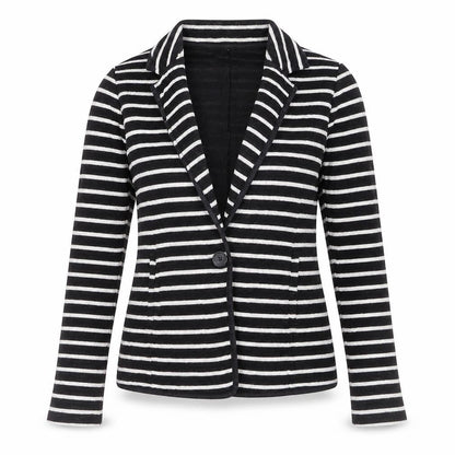 Caslon Women’s Black Striped Knit Blazer Size S Single-Breasted