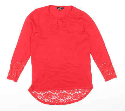 Marble Women's Red Lace Hem Tunic Blouse Size 10