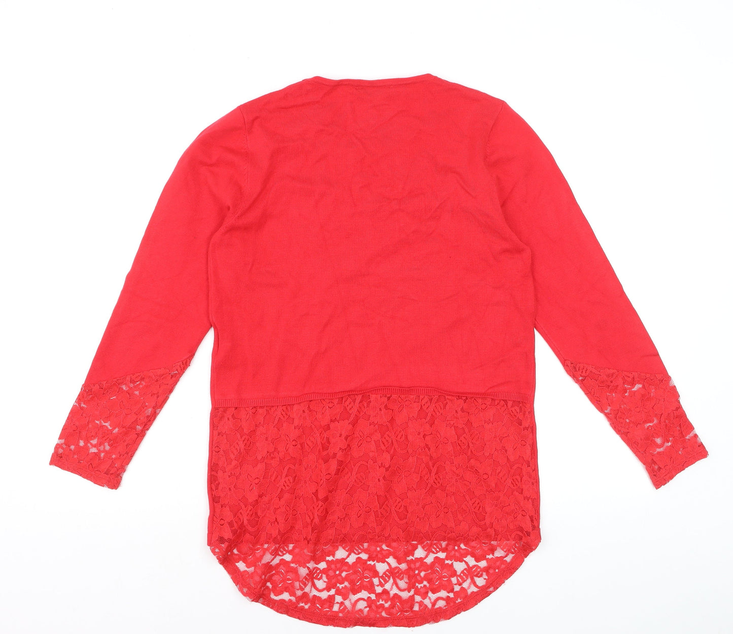 Marble Women's Red Lace Hem Tunic Blouse Size 10