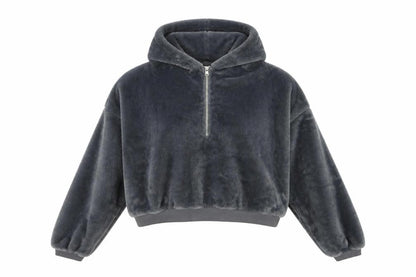 BDG Women’s Grey Cropped Fleece Hoodie Jacket Size M