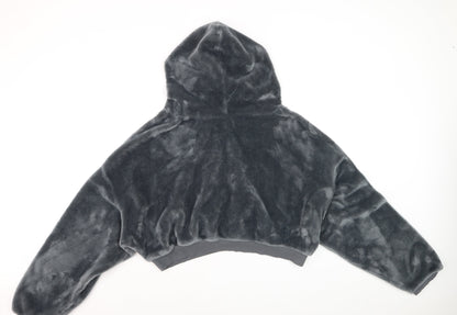 BDG Women’s Grey Cropped Fleece Hoodie Jacket Size M