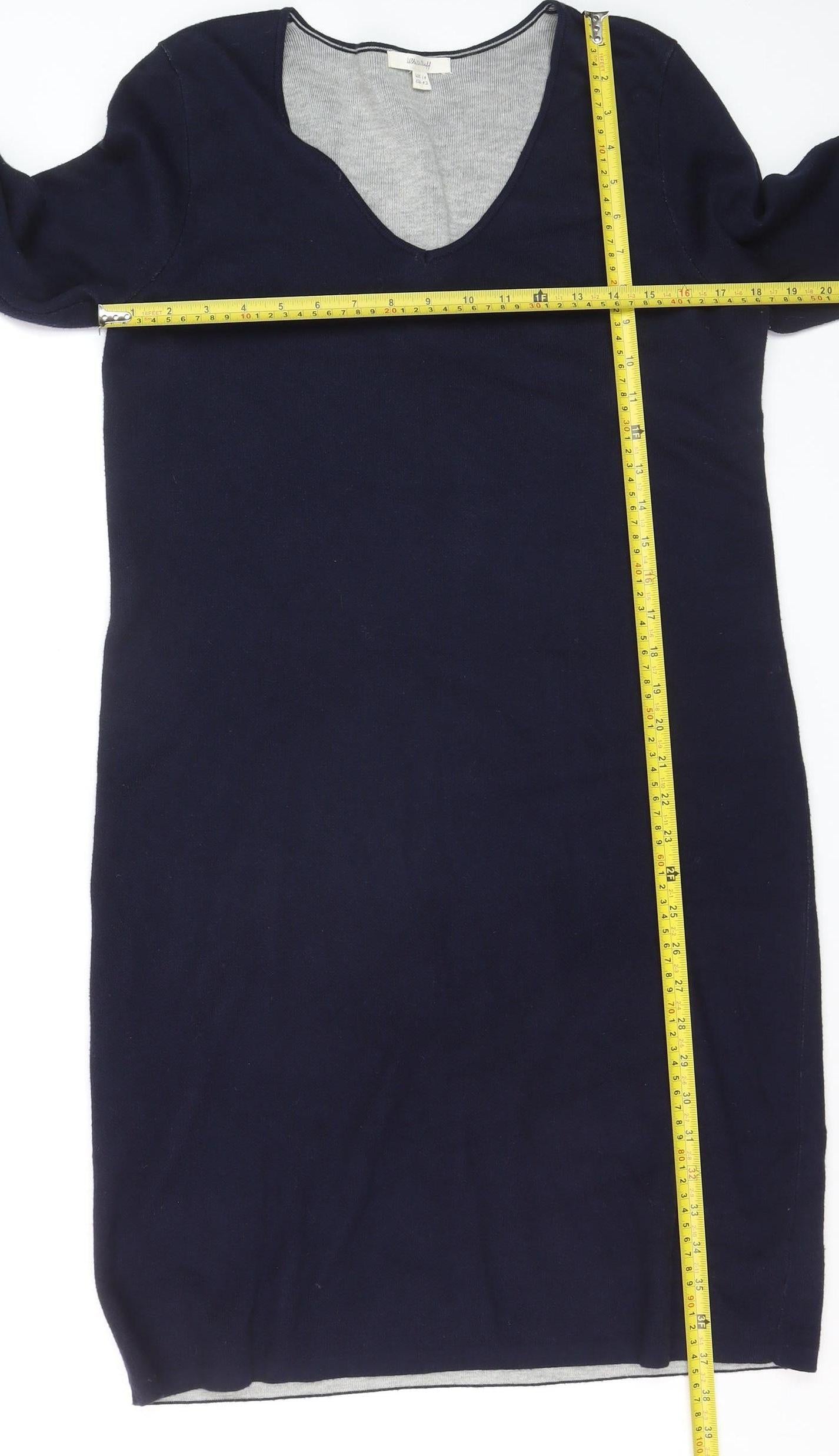 White Stuff Women's Blue V-Neck Knit Sweater Dress Size 14