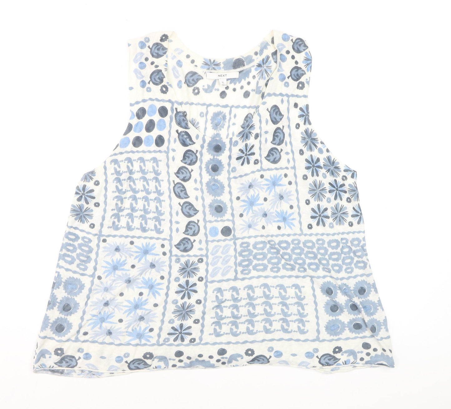 Next Womens Blue Floral Linen Blend Sleeveless Tank Top XL