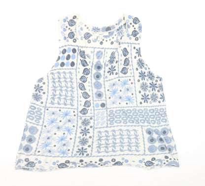 Next Womens Blue Floral Linen Blend Sleeveless Tank Top XL