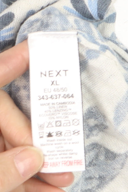 Next Womens Blue Floral Linen Blend Sleeveless Tank Top XL