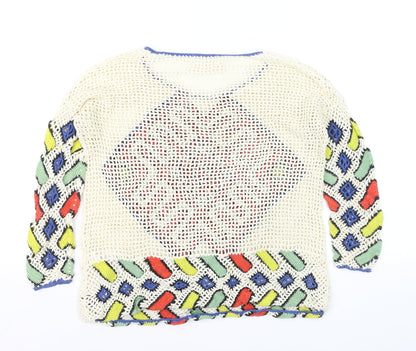 Eleven Paris Women’s Multicoloured Crochet Knit Pullover Jumper Size M