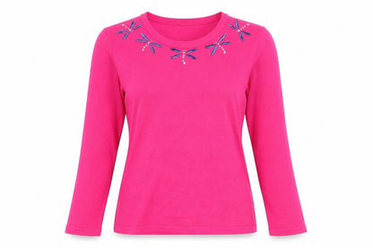Autonomy Women's Pink Beaded Crew Neck 3/4 Sleeve Jumper Size S