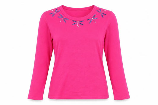 Autonomy Women's Pink Beaded Crew Neck 3/4 Sleeve Jumper Size S