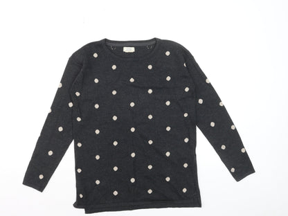 Fat Face Women's Grey Polka Dot Cotton Blend Crew Neck Jumper UK 6
