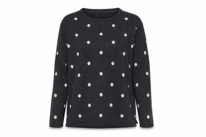 Fat Face Women's Grey Polka Dot Cotton Blend Crew Neck Jumper UK 6