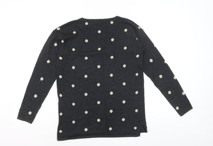 Fat Face Women's Grey Polka Dot Cotton Blend Crew Neck Jumper UK 6