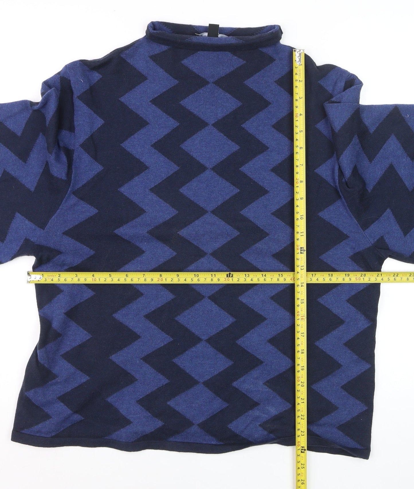 Tirelli Women’s Blue Geometric Mock Neck Wool Blend Pullover Jumper M