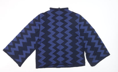 Tirelli Women’s Blue Geometric Mock Neck Wool Blend Pullover Jumper M