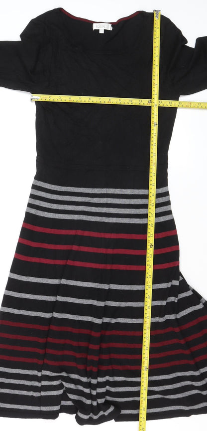 Kaliko Women Black Striped Fit & Flare Knit Dress Size 12