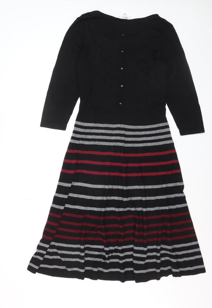 Kaliko Women Black Striped Fit & Flare Knit Dress Size 12