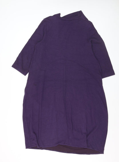 Sahara Women’s Purple Knit Shift Dress S 3/4 Sleeve Button High Neck