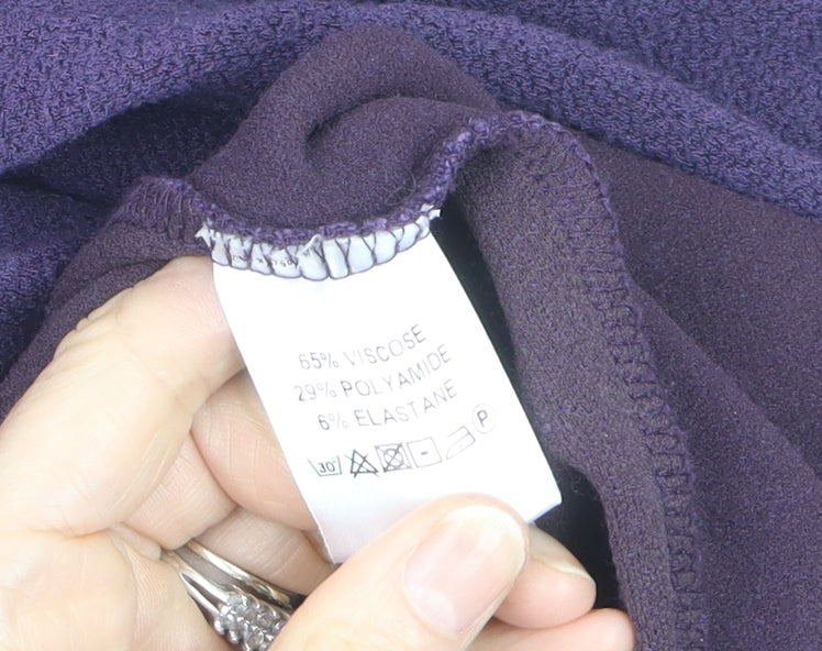 Sahara Women’s Purple Knit Shift Dress S 3/4 Sleeve Button High Neck