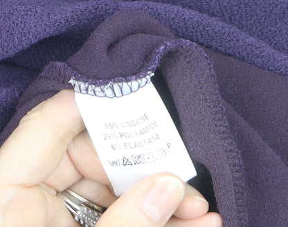 Sahara Women’s Purple Knit Shift Dress S 3/4 Sleeve Button High Neck