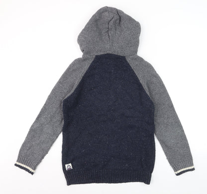 FatFace Boys Grey Navy Fair Isle Knitted Pullover Hoodie Size 12-13 Years