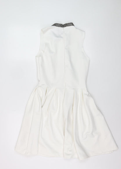 Superdry Women's White Skater Dress S Sleeveless Beaded Neckline