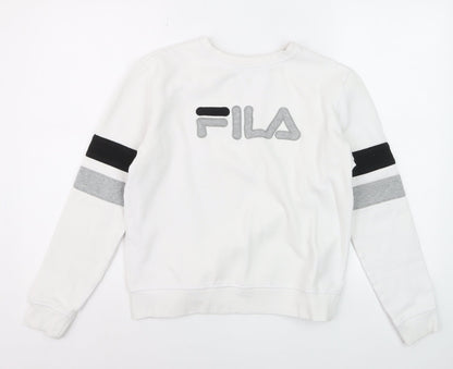 FILA Boys White Small Pullover Sweatshirt with Logo and Colourblock Sleeves